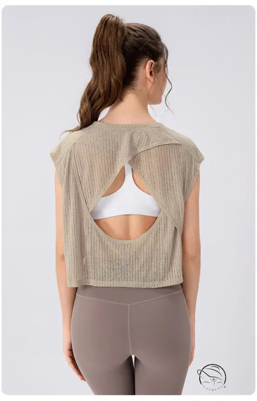 Summer Yoga Blouse Women Hollow out Cutout Breathable Sleeveless Top Short Loose Running Sports Workout