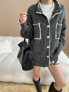 Fashionable Double Pocket Loose Knitted Sweater Coat