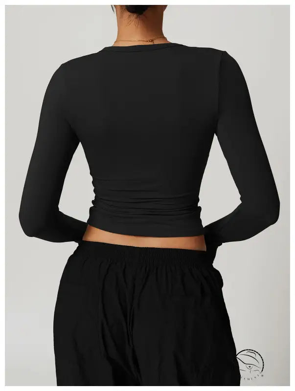 Black quick drying brushed tight winter yoga crop top and pants