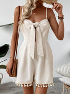 White tassel-hem romper from Cute Knotted Jumpsuit, a stylish langry fashion choice