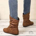Langry fashion brown slouch ankle faux leather boots