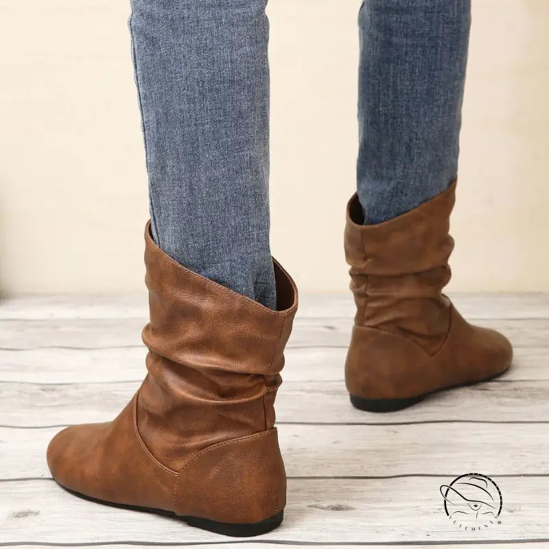 Langry fashion brown slouch ankle faux leather boots