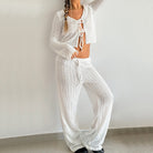 Langry fashion knitted cardigan pajamas in white ribbed knit with lace-up front