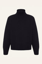 Langry black wool turtleneck sweater with ribbed cuffs, winter fashion knitwear