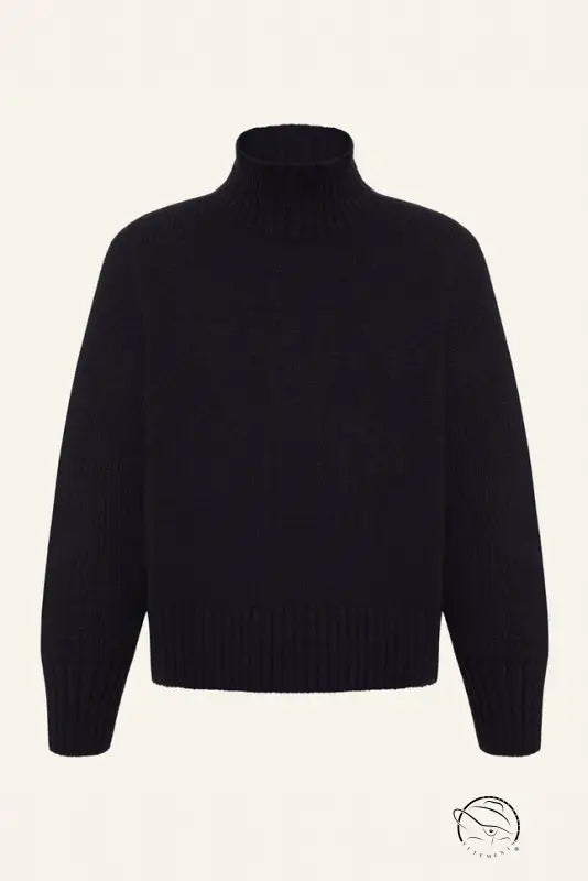 Black wool turtleneck sweater with ribbed cuffs, langry winter fashion knitwear