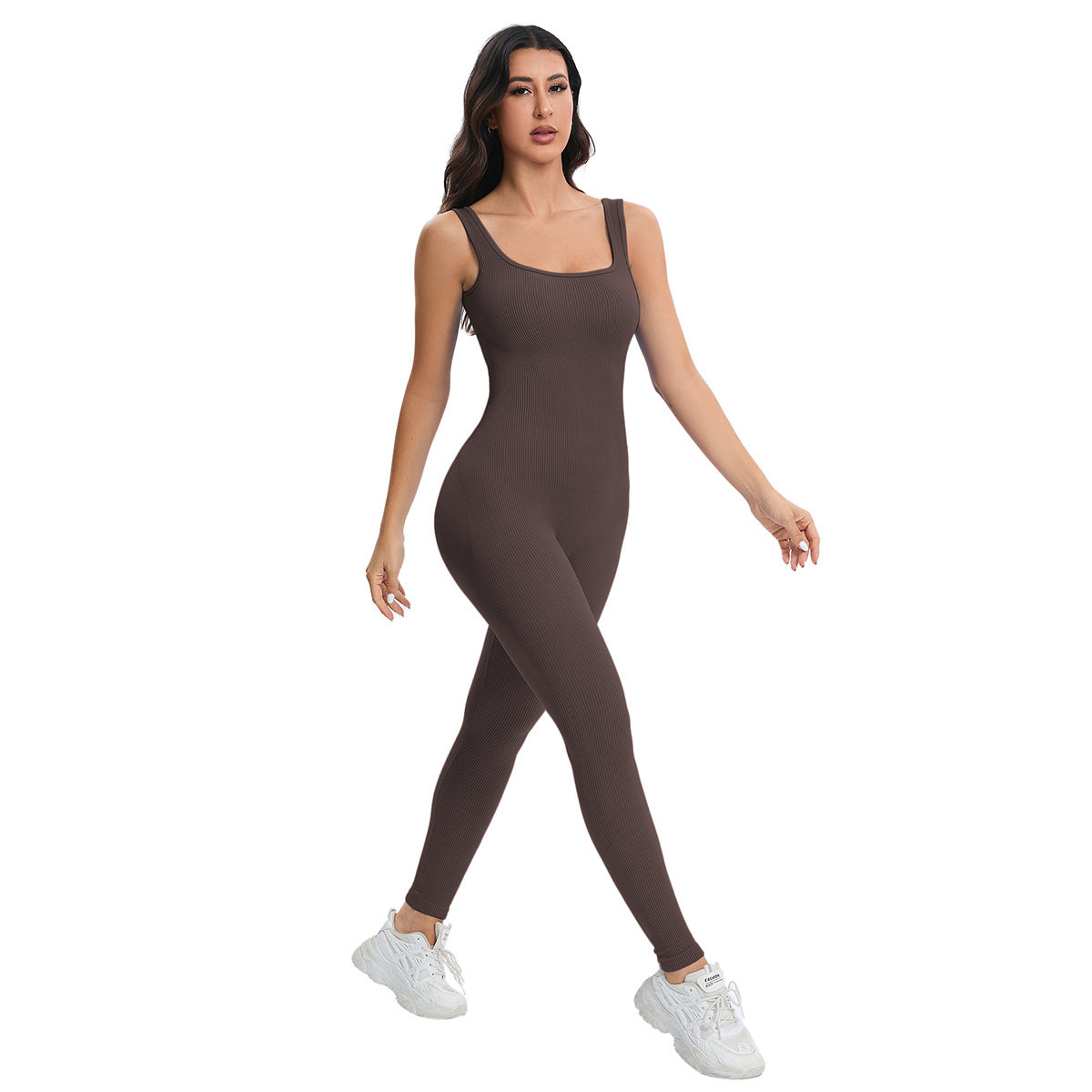 Sleek ribbed brown langry bodysuit in breathable seamless peach hip slim fit fashion