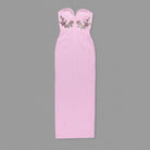Elegant Pink Tube Top Maxi Dress featuring floral embellishments for fashionable events