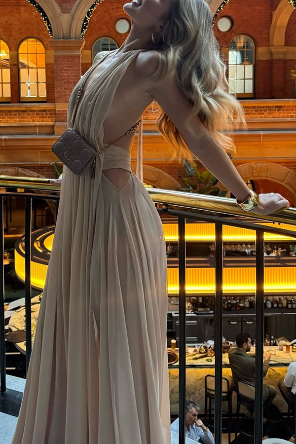 Elegant beige maxi dress from Enchanting Long Evening Dress, perfect for langry fashion and ملابس occasions