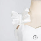 White ruffled shoulder detail on floral summer slim fit dress with high grade stitching