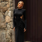 Beautiful High Collar Slim Backless Maxi Dress