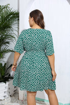 Green and white geometric print wrap-style dress for casual fashion by Langry