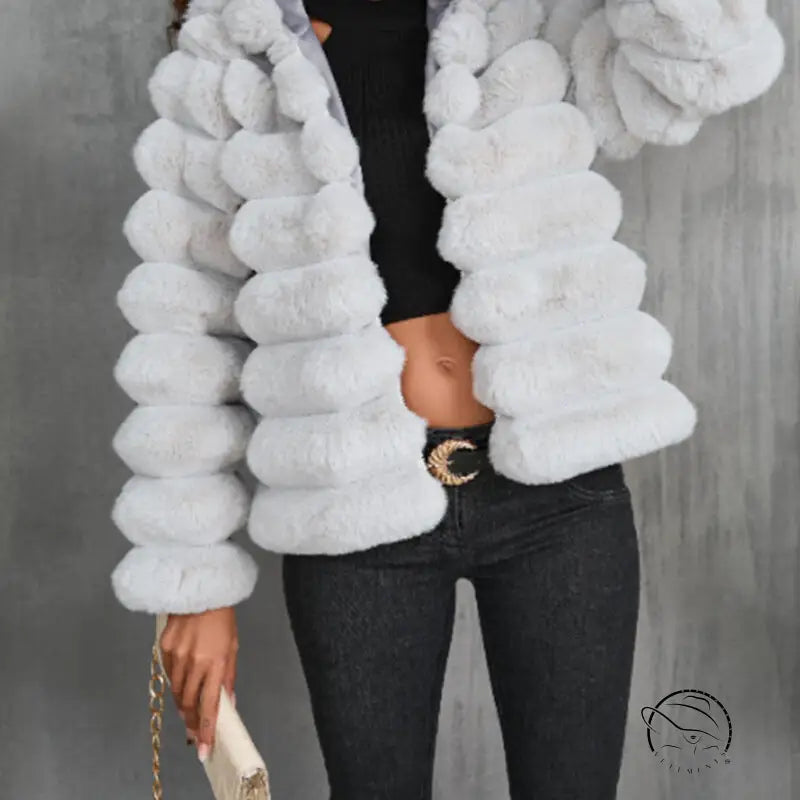White faux fur jacket for autumn winter faux coat