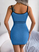 Elegant design knitted hip blue mini dress