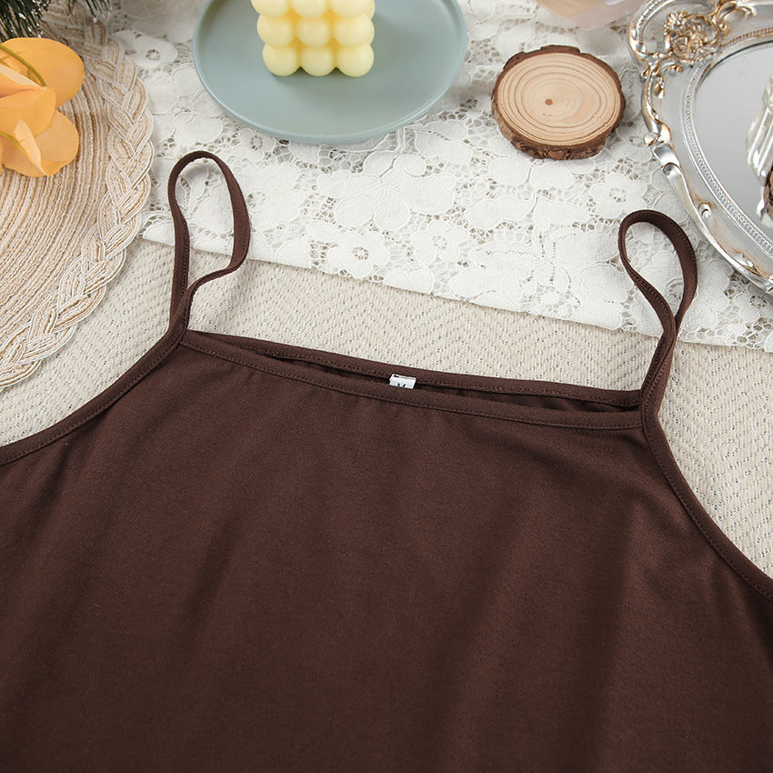 Solid brown spaghetti strap camisole from Casual Comfortable Knitted Pajamas collection