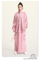 Pink fleece winter heavy retro jacket with matching maxi skirt