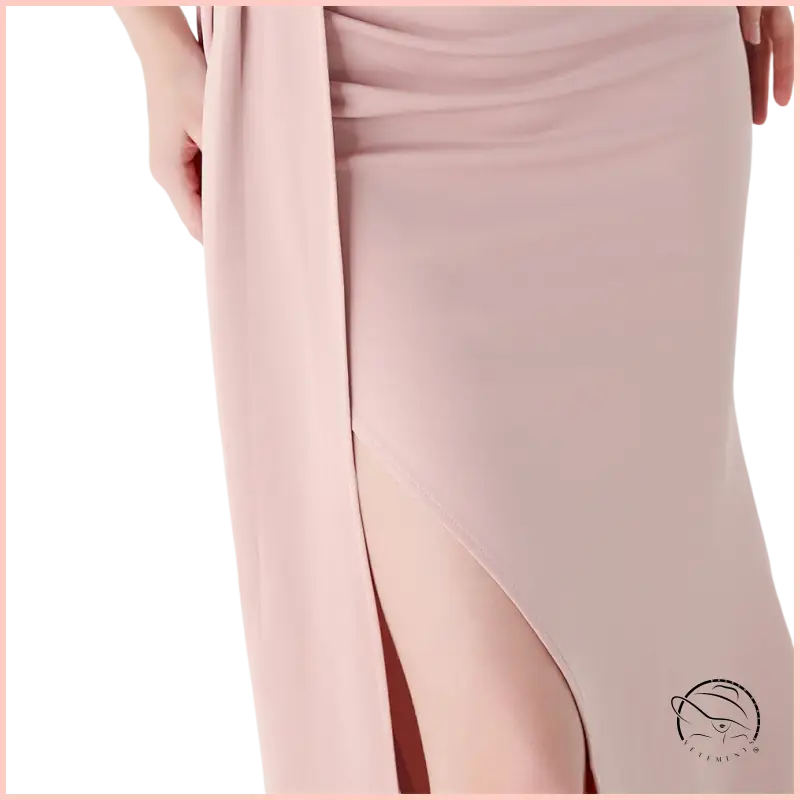 Elegant high slit blush pink mermaid evening dress in langry fashion