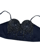 Elegant langry black beaded bikini top with adjustable straps