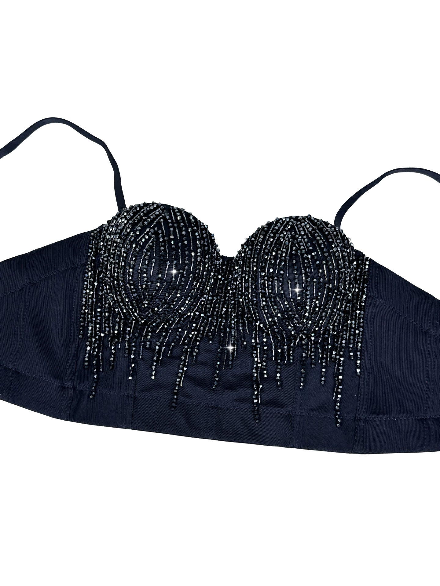 Elegant langry black beaded bikini top with adjustable straps