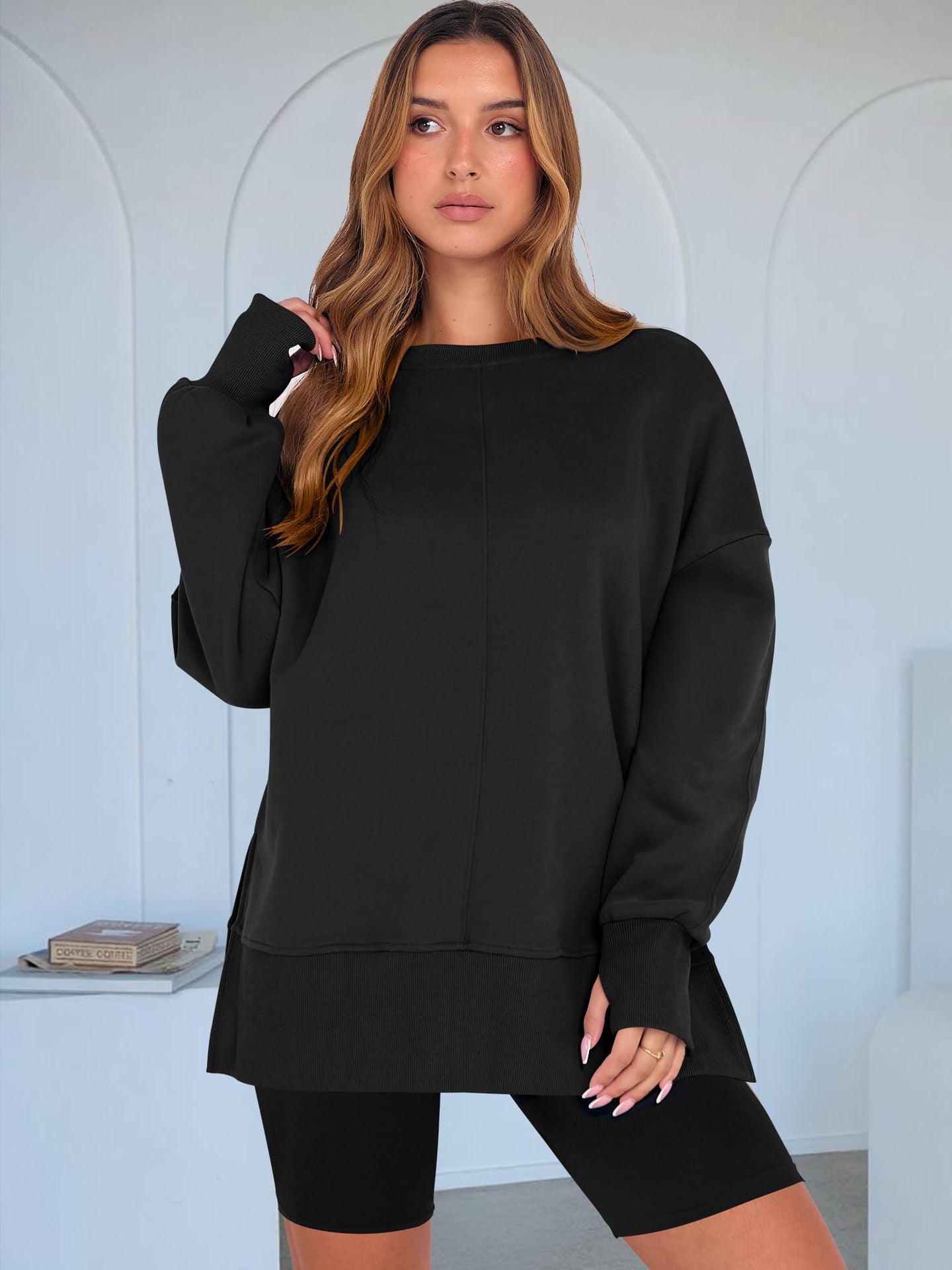 Black langry fashion ملابس oversized sweatshirt pullover