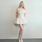 Langry French Pure Sweet Satin Off-Shoulder Mini Dress with Ruffles