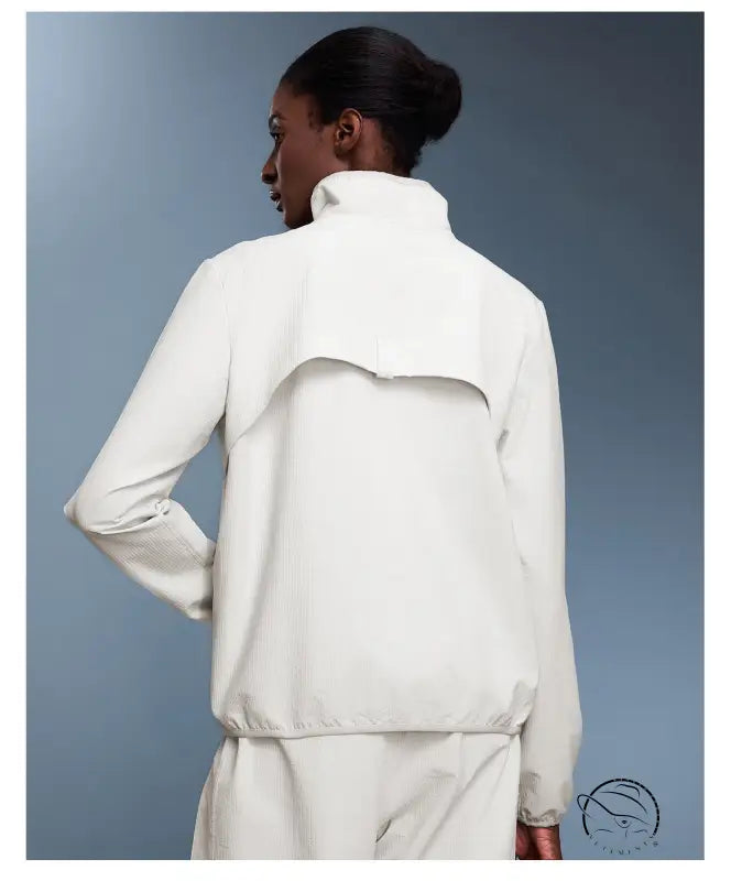 Langry fashion white zip-up waterproof thermal coat with high collar