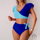 Stunning high waist bikini in two-tone blue