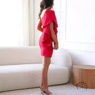 Red ruffled one shoulder dress cocktail evening dress