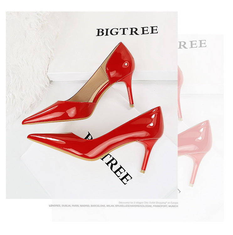 Shiny Patent Leather Side Hollow out High Heels