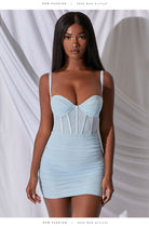 Light blue ruched mini dress from Elegant Design, ideal for fashion-forward ملابس styles