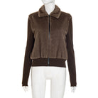 Langry fashion brown faux fur zip-up thermal coat with ribbed collar