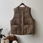 Brown quilted puffer vest with pockets, perfect for Winter Korean fashion ملابس