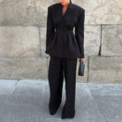 High Grade Pleated Waist Tight Blazer Trousers Two Piece Set