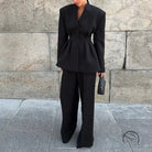 High Grade Pleated Waist Tight Blazer Trousers Two Piece Set