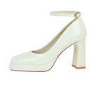 Leather Square Toe Ankle Strap High Heels