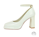 Leather Square Toe Ankle Strap High Heels