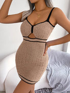 Elegant design knitted hip dress in tan mini style