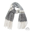 Cozy gray and white plaid warm wool scarf with fluffy fringe