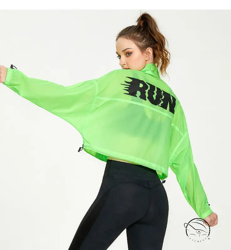 Neon green casual loose cardigan running jacket for yoga wear
