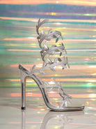 Langry fashion silver high-heeled shoe with rhinestone starfish accents