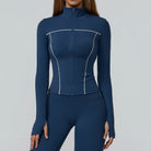 Langry warm zipper windproof slim jacket in blue with white fashion accents