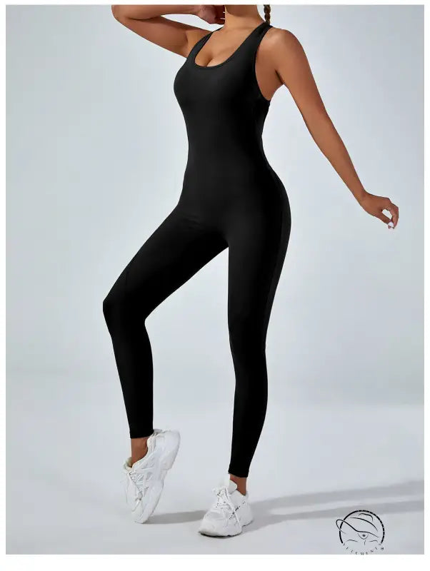 Langry black seamless yoga one-piece jumpsuit in fashion ملابس