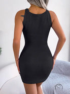 Black ribbed sleeveless waist trimming knitted hip dress