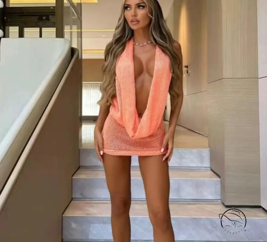 Summer Backless Halter Lace Up Knitted Dress