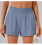 Light blue athletic shorts in loose sports yoga fitness set
