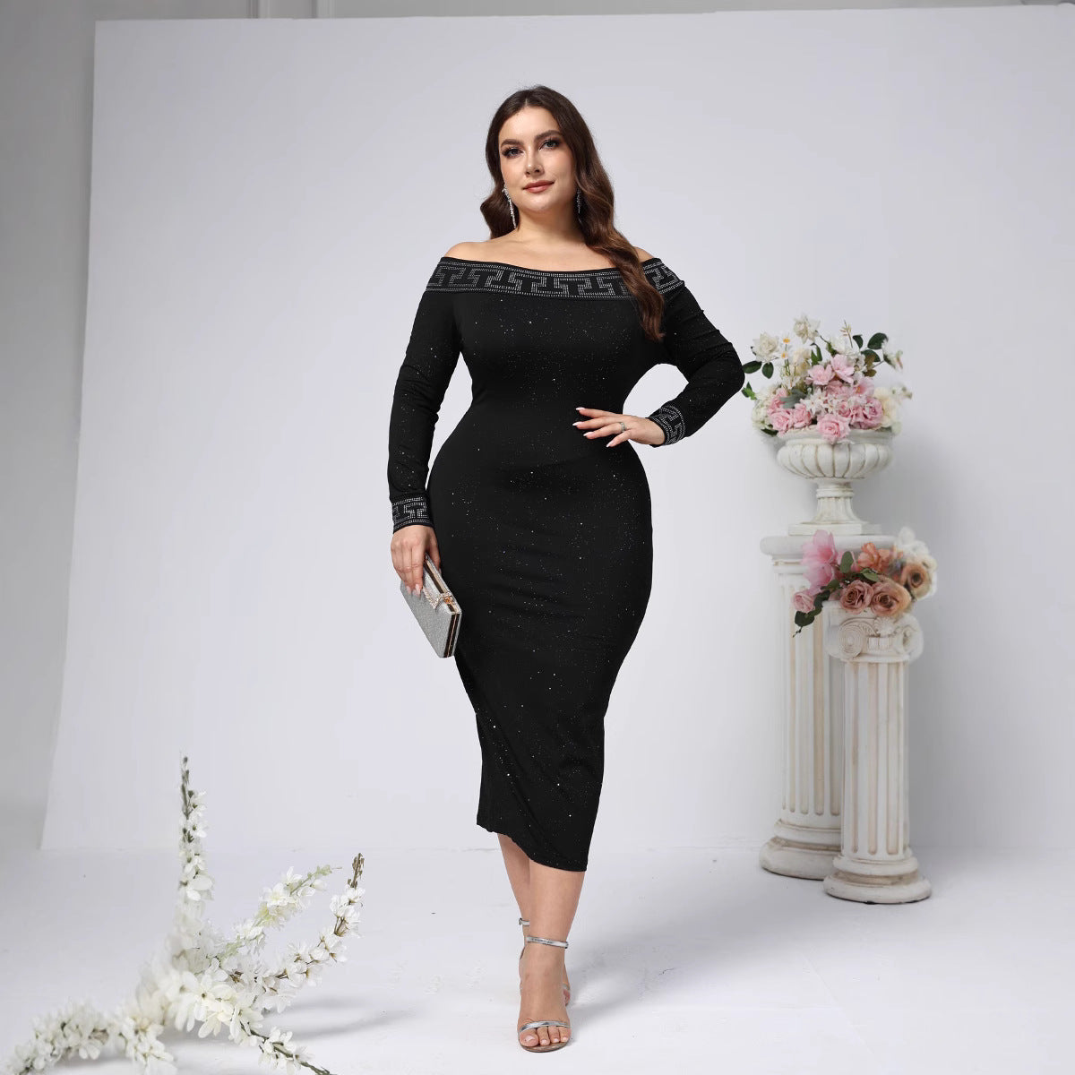 Elegant Sheath Pencil Long Sleeve Maxi Dress