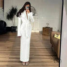 Gorgeous waist tight slim fit white satin wrap dress with long sleeves