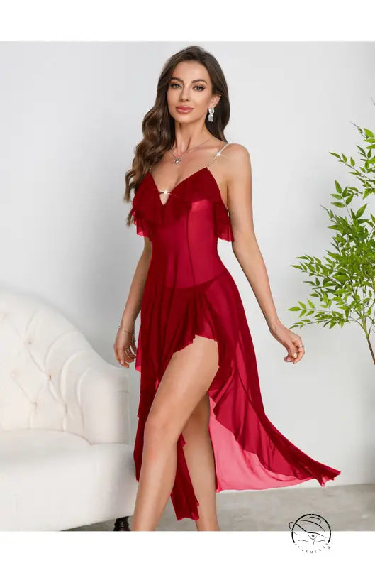 High Slit Multi Color Pearl Decoration Nightdress