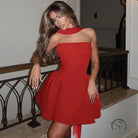 Stunning red strapless mini dress from Langry fashion ملابس