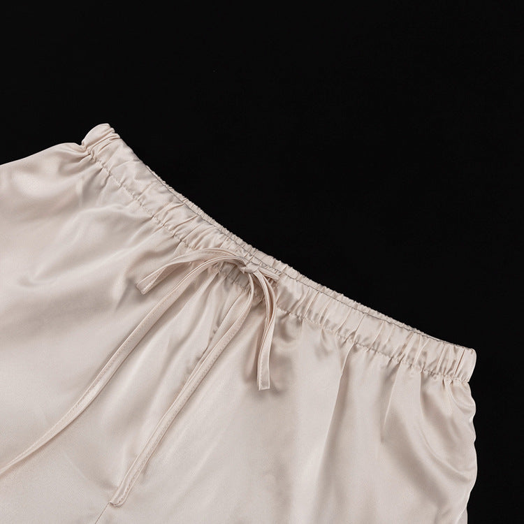 Stitching Bell Sleeve Polo Collar Top Loose Trousers Two Piece Sets