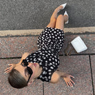 Langry polka dot print faux two-piece sheath dress in black and white cotton blend